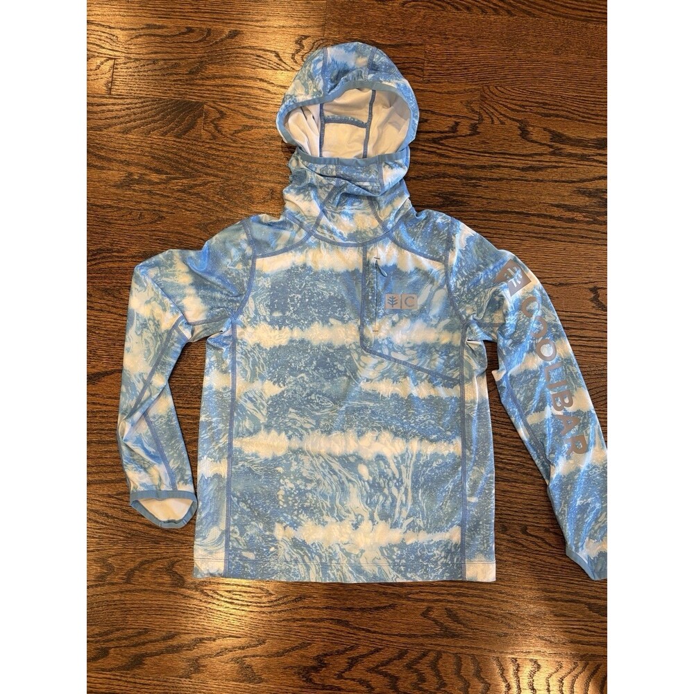 Coolibar Youth Large Andros Fishing Hoodie UPF 50+ Blue Camo Performance Sun